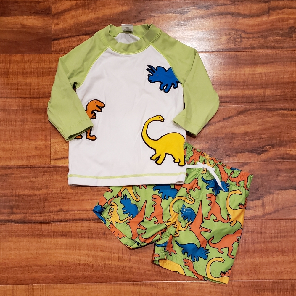 Gymboree EUC 2T/18-24 months dinosaur rashguard and matching swimsuit